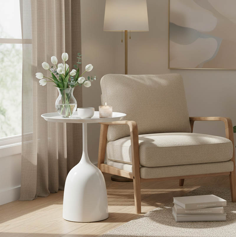 Βοηθητικό τραπέζι Agrile Inart λευκό μέταλλο Φ50x60εκ 1