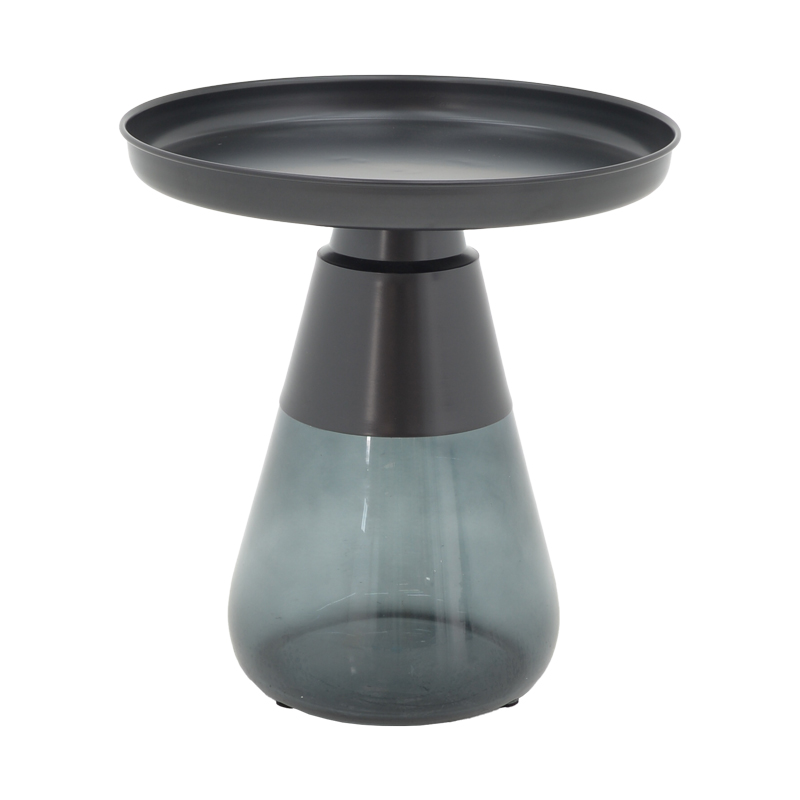 Βοηθητικό τραπέζι Kunlo Inart μαύρο μέταλλο-μαύρο γυαλί Φ50x53.5εκ 2