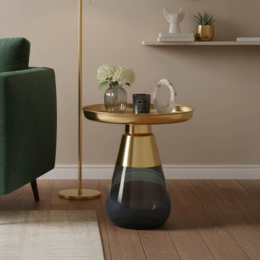 Βοηθητικό τραπέζι Kunlo Inart χρυσό χρώμιο-μαύρο γυαλί Φ50x53.5εκ 1