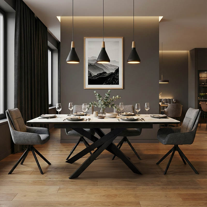 Τραπέζι Rogemi pakoworld sintered stone -γκρι mdf-μαύρο μέταλλο 160-200x90x75εκ 2