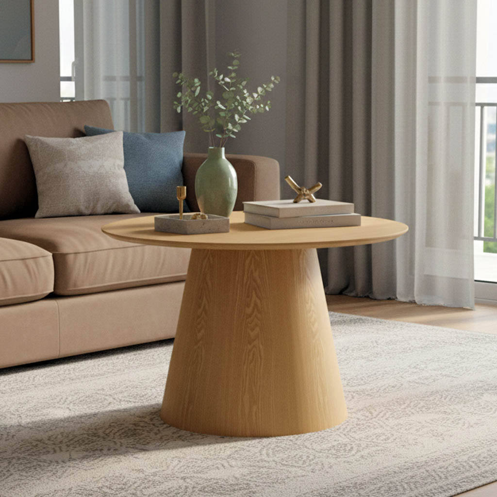 Τραπέζι σαλονιού Kayano pakoworld mdf σε φυσική απόχρωση Φ60x40εκ 1