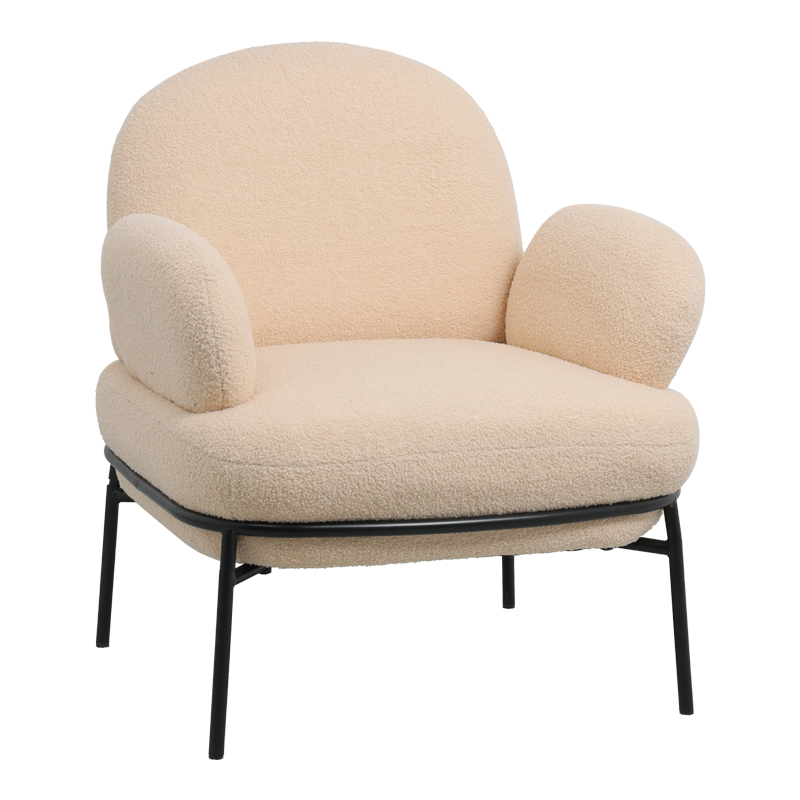 Πολυθρόνα Jaycob pakoworld μπουκλέ μπεζ-πόδι μαύρο μέταλλο 74x71x83εκ 1