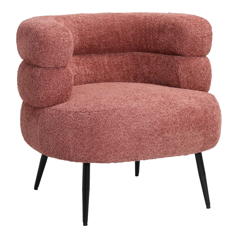 Πολυθρόνα Foleja pakoworld μπουκλέ ύφασμα σε απόχρωση σάπιο μήλο με μαύρα μεταλλικά πόδια 76x75x72εκ 1