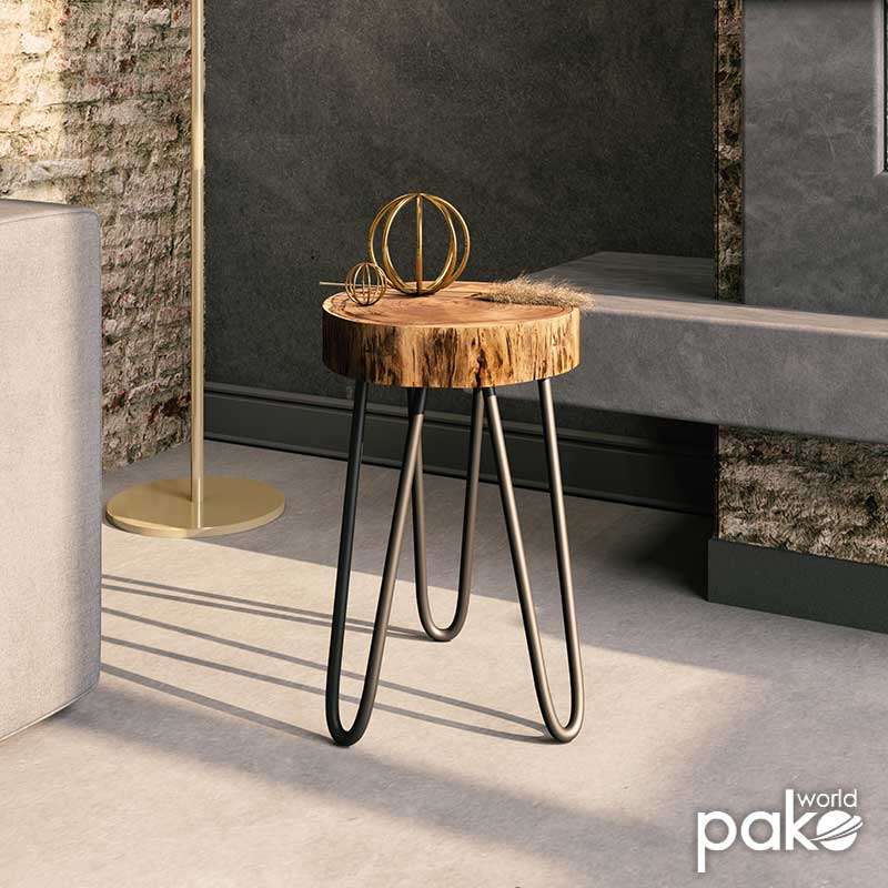 Βοηθητικό τραπέζι σαλονιού Tripp pakoworld μασίφ ξύλο 6,5-7εκ καρυδί-πόδι μαύρο 32x30x47εκ 2