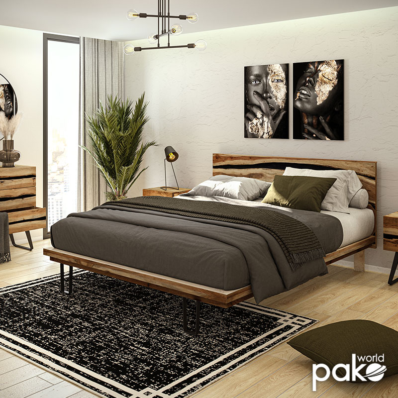 Κομοδίνο Imena pakoworld μασίφ ξύλο 4εκ φυσικό-μαύρο 45x35x56εκ 2