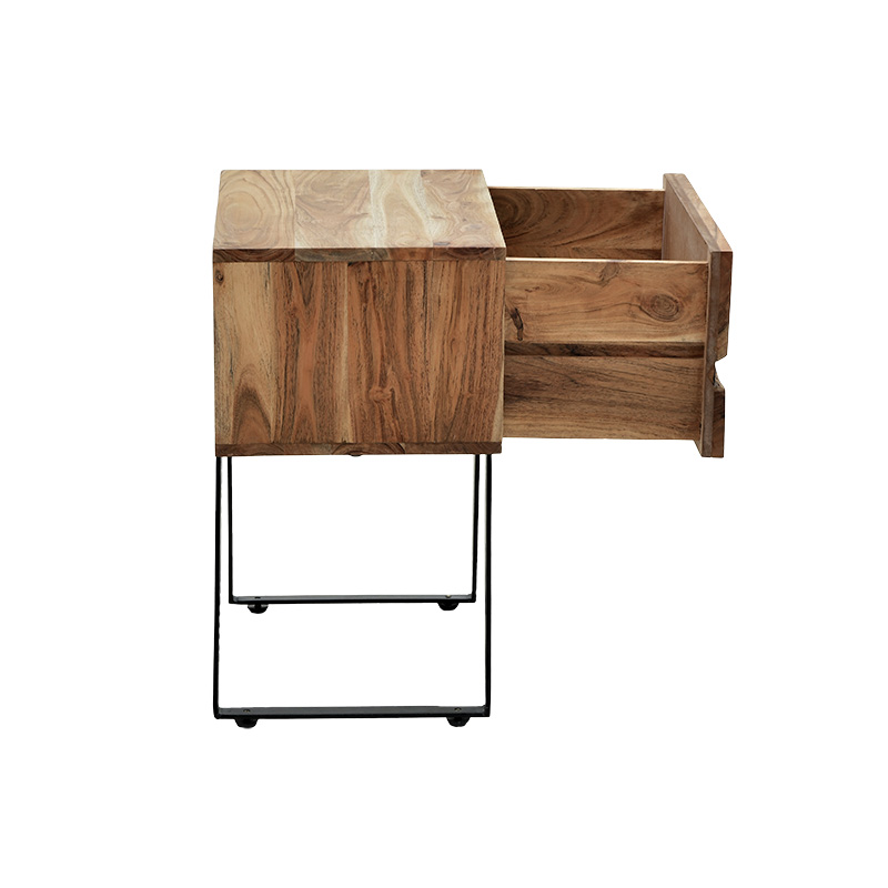 Κομοδίνο Imena pakoworld μασίφ ξύλο 4εκ φυσικό-μαύρο 45x35x56εκ 5