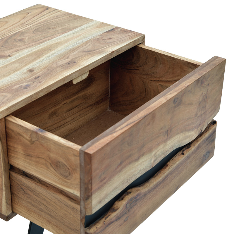 Κομοδίνο Imena pakoworld μασίφ ξύλο 4εκ φυσικό-μαύρο 45x35x56εκ 7