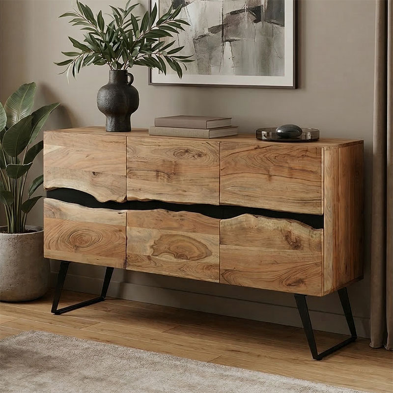 Μπουφές Imena pakoworld μασίφ ξύλο 4εκ φυσικό-μαύρο 148x43.5x86εκ 1