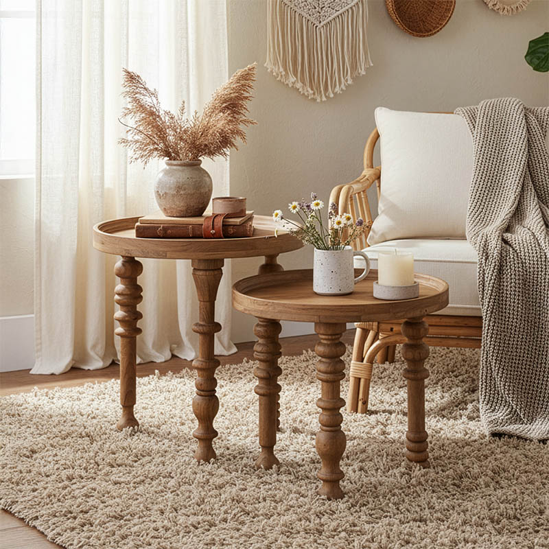 Τραπέζι σαλονιού Kelly σετ 2τεμ pakoworld μασίφ ξύλο ακακίας φυσικό 1