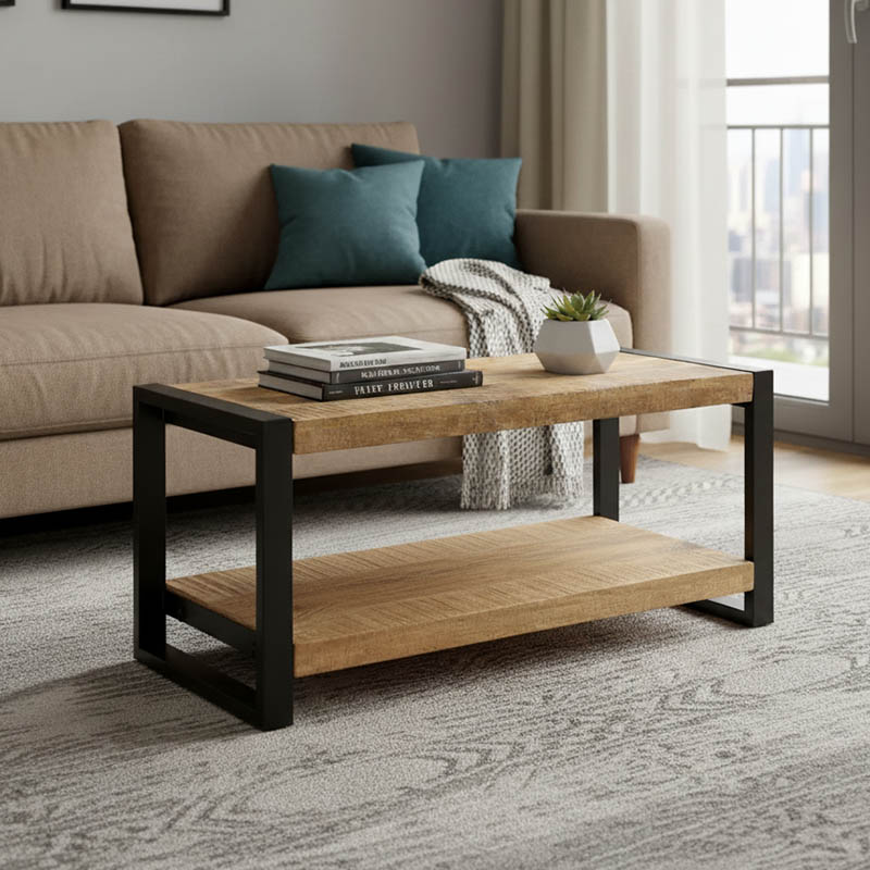 Τραπέζι σαλονιού Miles pakoworld μασίφ ξύλο mango φυσικό-μαύρο 100x45x45.5εκ 1