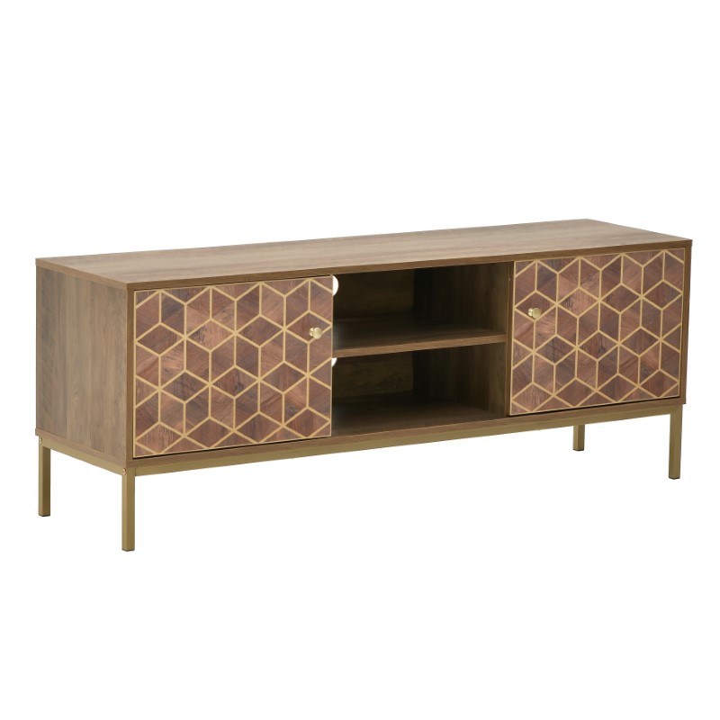 Έπιπλο τηλεόρασης Brilo Inart καφέ-χρυσό ξύλο 145x39x55εκ 1
