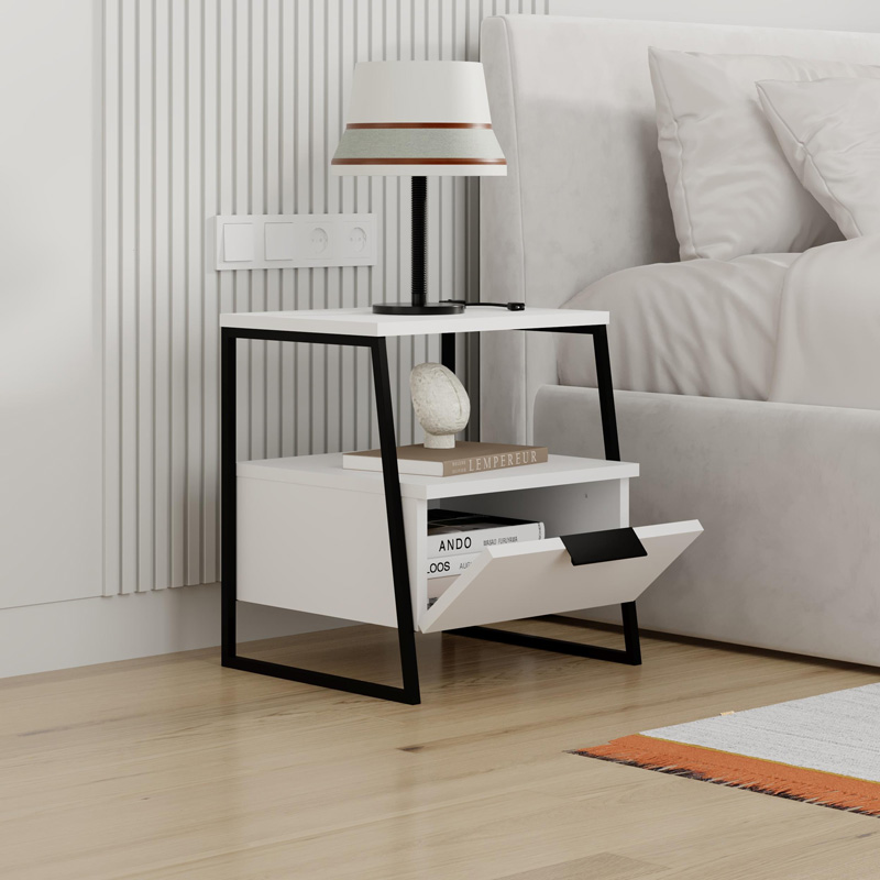 Κομοδίνο Johana pakoworld μαύρο-λευκό 45x40x50εκ 3