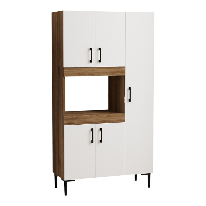 Ντουλάπα κουζίνας Defne pakoworld χρώμα λευκό-καρυδί 89x37.5x160εκ 1