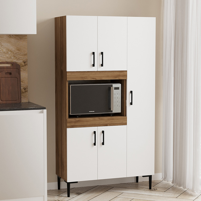 Ντουλάπα κουζίνας Defne pakoworld χρώμα λευκό-καρυδί 89x37.5x160εκ 2