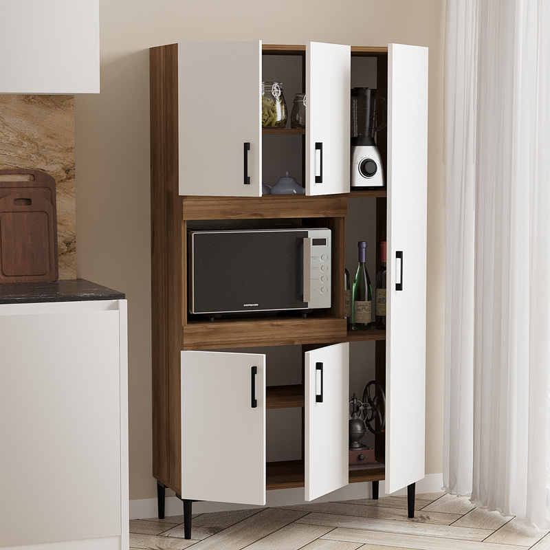 Ντουλάπα κουζίνας Defne pakoworld χρώμα λευκό-καρυδί 89x37.5x160εκ 3