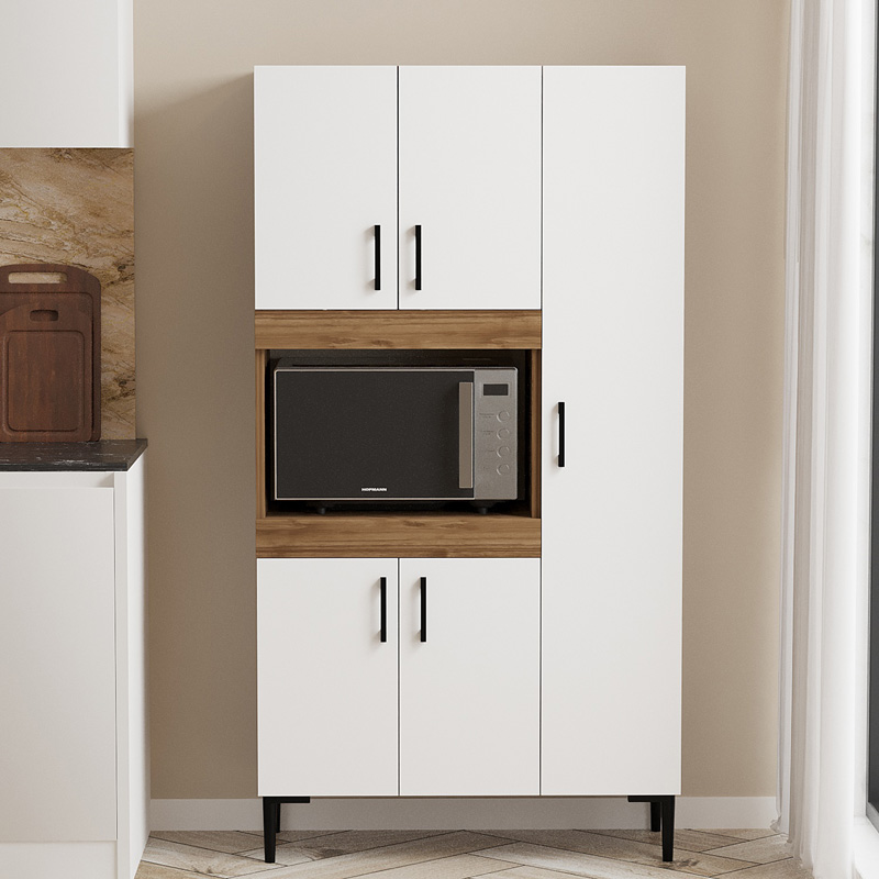 Ντουλάπα κουζίνας Defne pakoworld χρώμα λευκό-καρυδί 89x37.5x160εκ 4