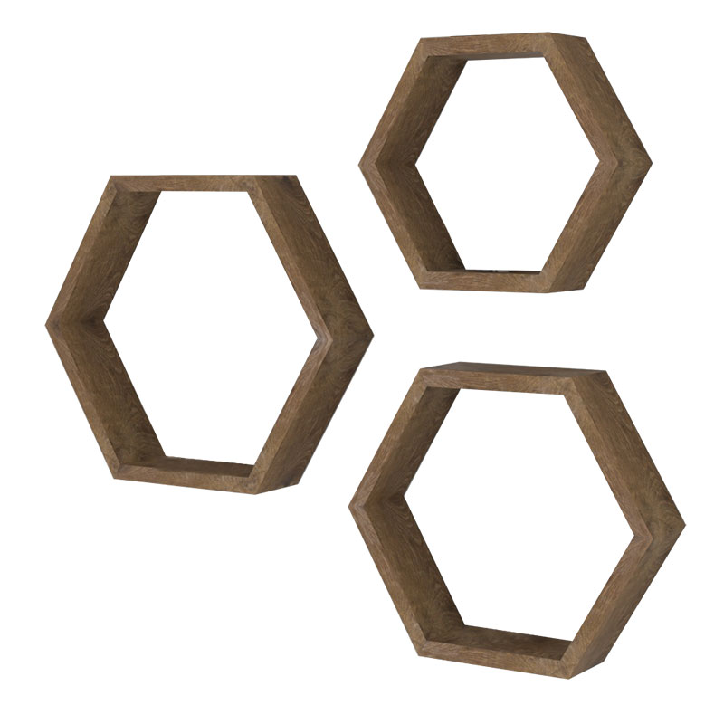 Ραφιέρα τοίχου Valis pakoworld τριών τεμαχίων χρώμα καρυδί 37x9x32εκ 1