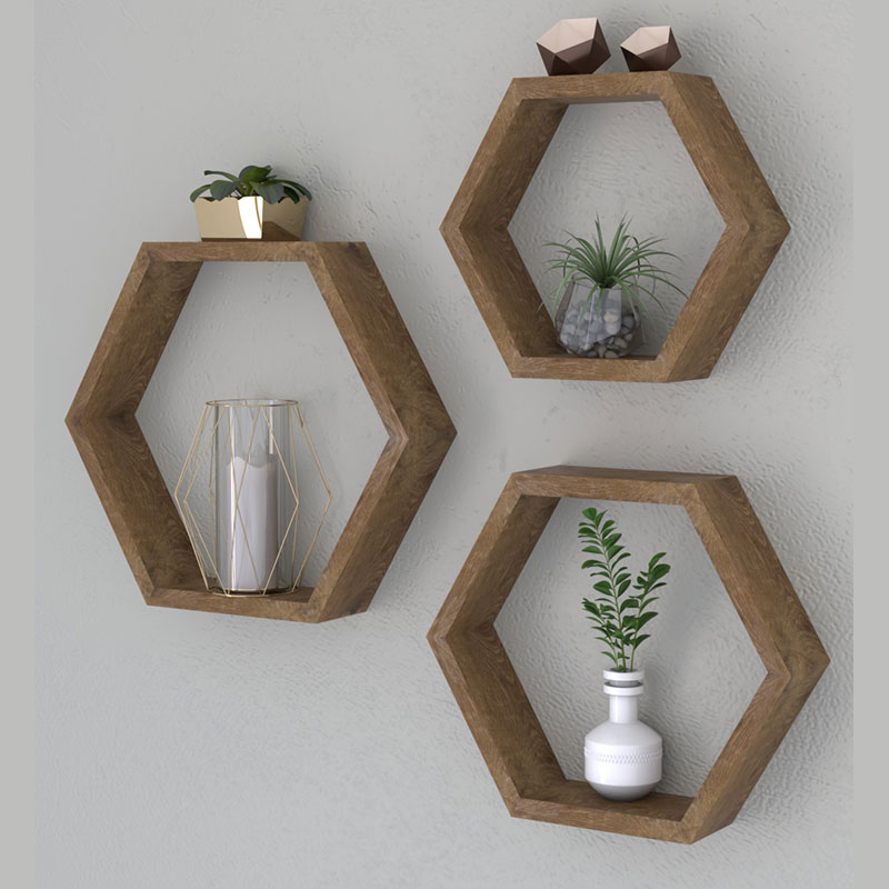 Ραφιέρα τοίχου Valis pakoworld τριών τεμαχίων χρώμα καρυδί 37x9x32εκ 2