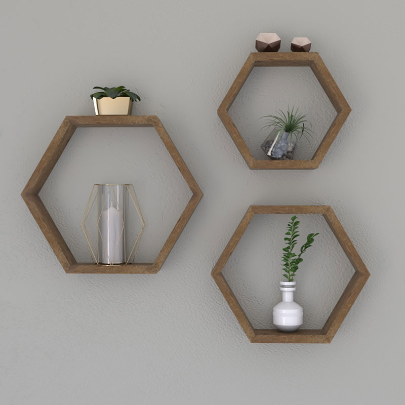 Ραφιέρα τοίχου Valis pakoworld τριών τεμαχίων χρώμα καρυδί 37x9x32εκ 3