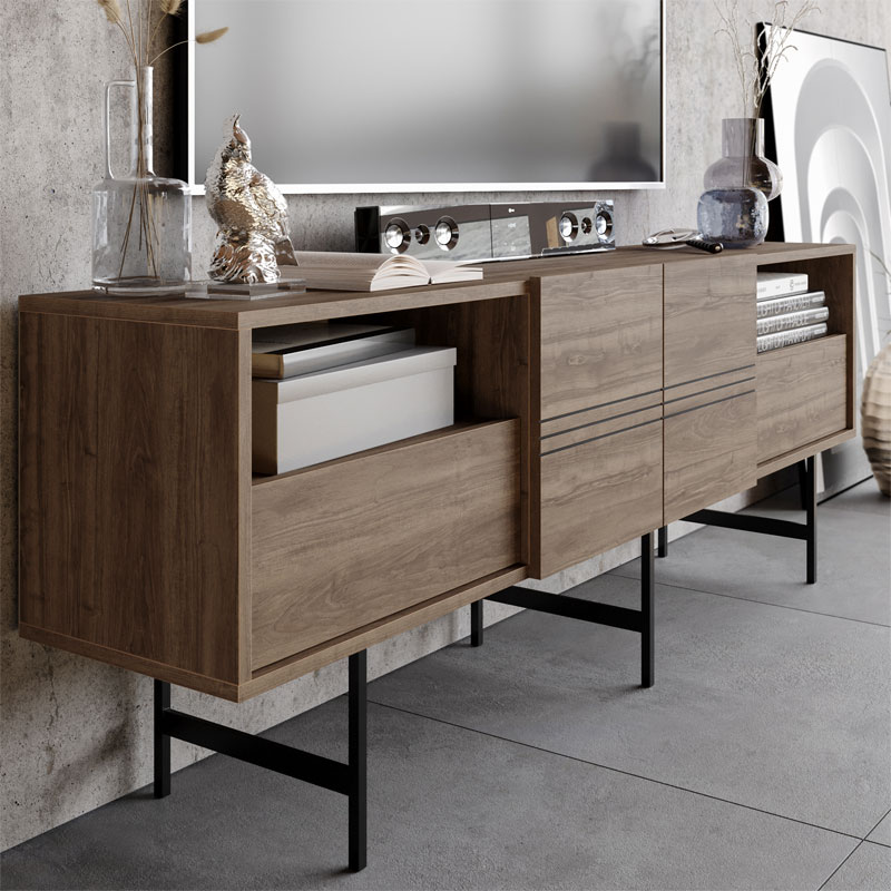 Έπιπλο τηλεόρασης Kevan pakoworld καρυδί-μαύρο πόδι 180x35x65εκ 3
