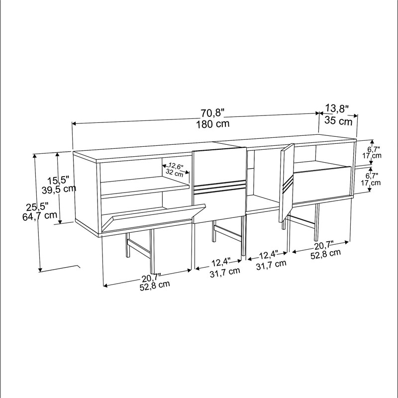 Έπιπλο τηλεόρασης Kevan pakoworld καρυδί-μαύρο πόδι 180x35x65εκ 4