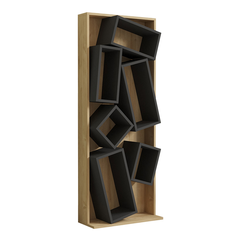 Βιβλιοθήκη Jamey pakoworld φυσικό-ανθρακί 60x24x153,6εκ 1