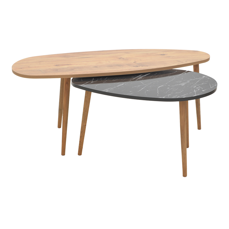 Τραπέζι σαλονιού Monty pakoworld 2 τεμ. σε απόχρωση καρυδί-μαύρο μαρμάρου 116x46x46εκ 1