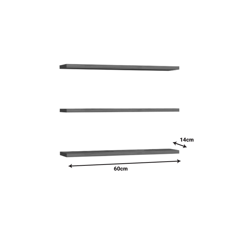 Ραφιέρα τοίχου Edna pakoworld σετ 3τεμ μελαμίνη σε ανθρακί απόχρωση 60x14.5x1.8εκ 2