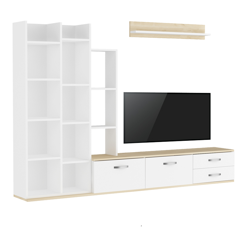 Σύνθετο σαλονιού Leman pakoworld σε λευκή-oak απόχρωση 240x35x154εκ 1