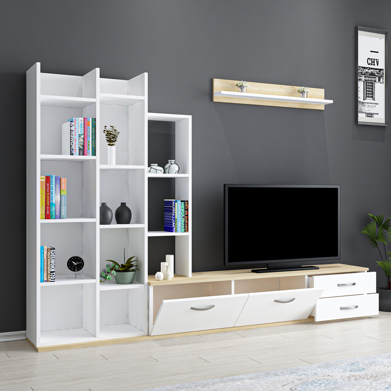 Σύνθετο σαλονιού Leman pakoworld σε λευκή-oak απόχρωση 240x35x154εκ 3