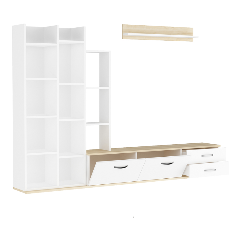 Σύνθετο σαλονιού Leman pakoworld σε λευκή-oak απόχρωση 240x35x154εκ 4