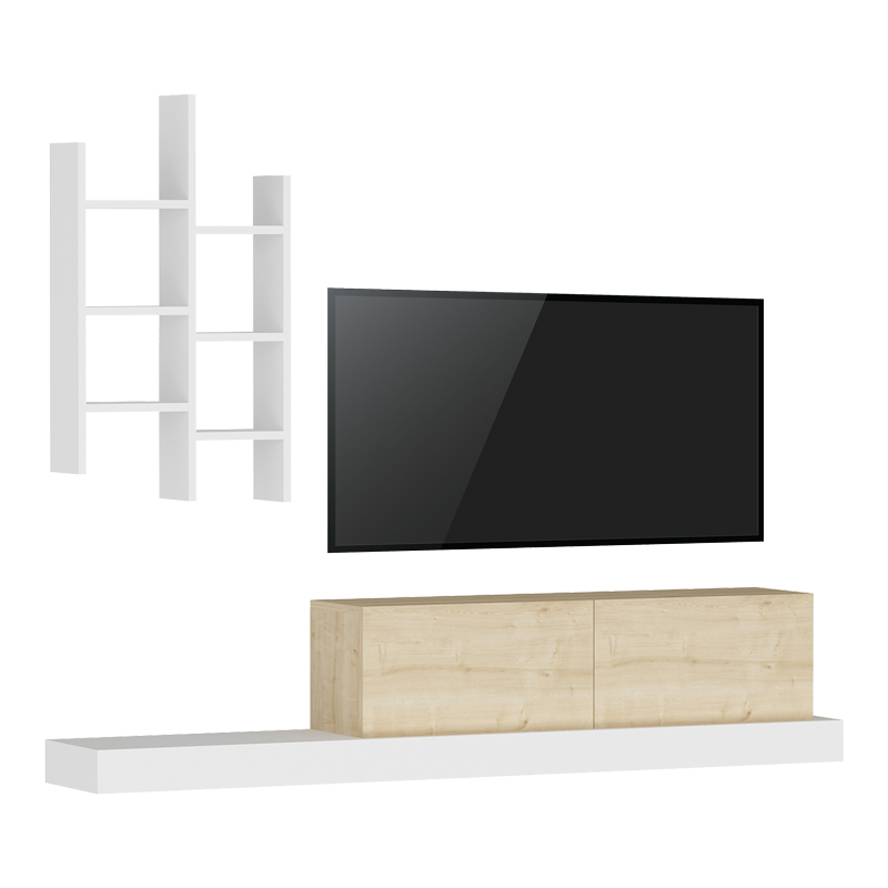 Έπιπλο τηλεόρασης Rumba pakoworld σε λευκή-oak απόχρωση 180x30x31εκ 1