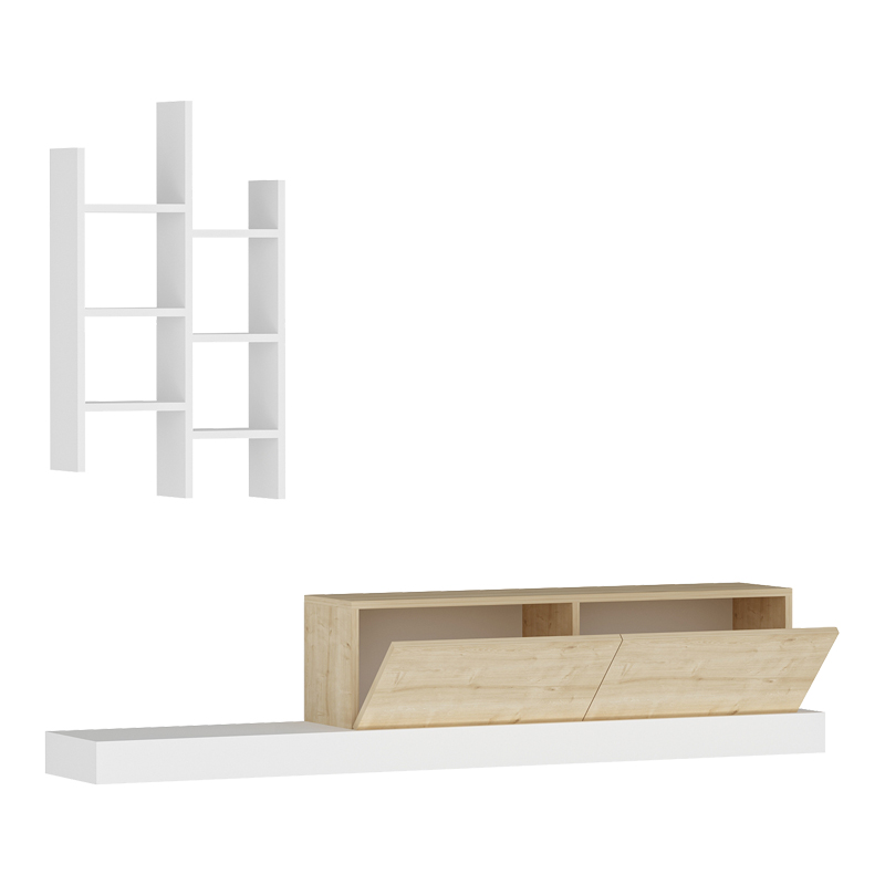 Έπιπλο τηλεόρασης Rumba pakoworld σε λευκή-oak απόχρωση 180x30x31εκ 4