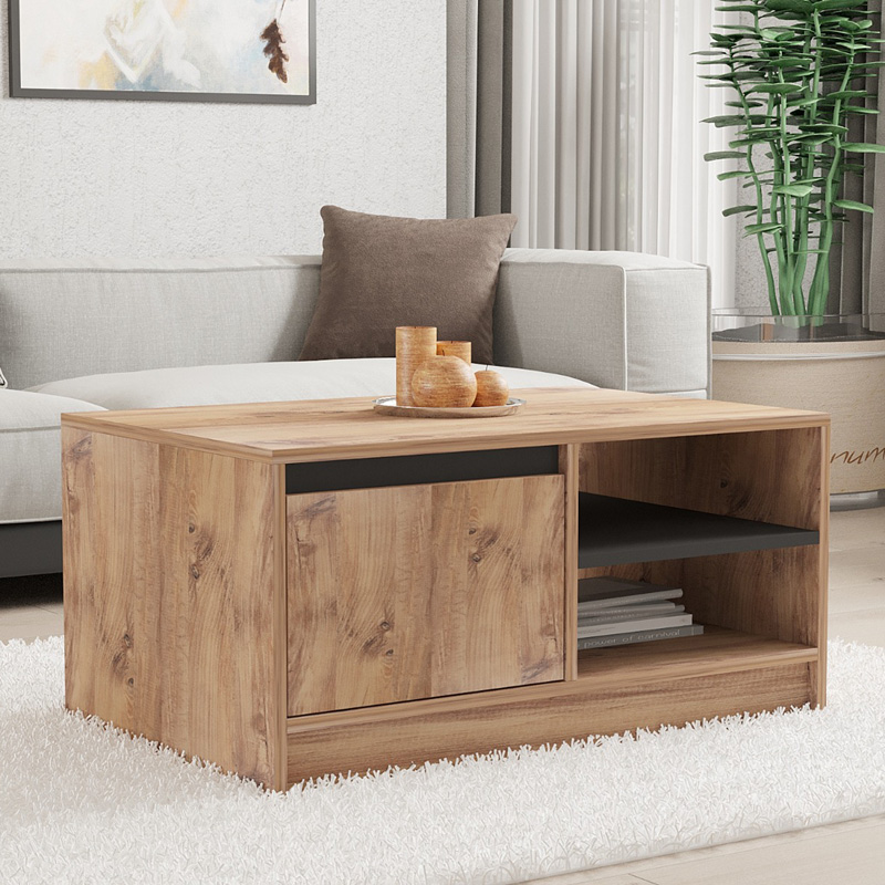 Τραπέζι σαλονιού Narli pakoworld σε sonoma απόχρωση 90x60x45εκ 2