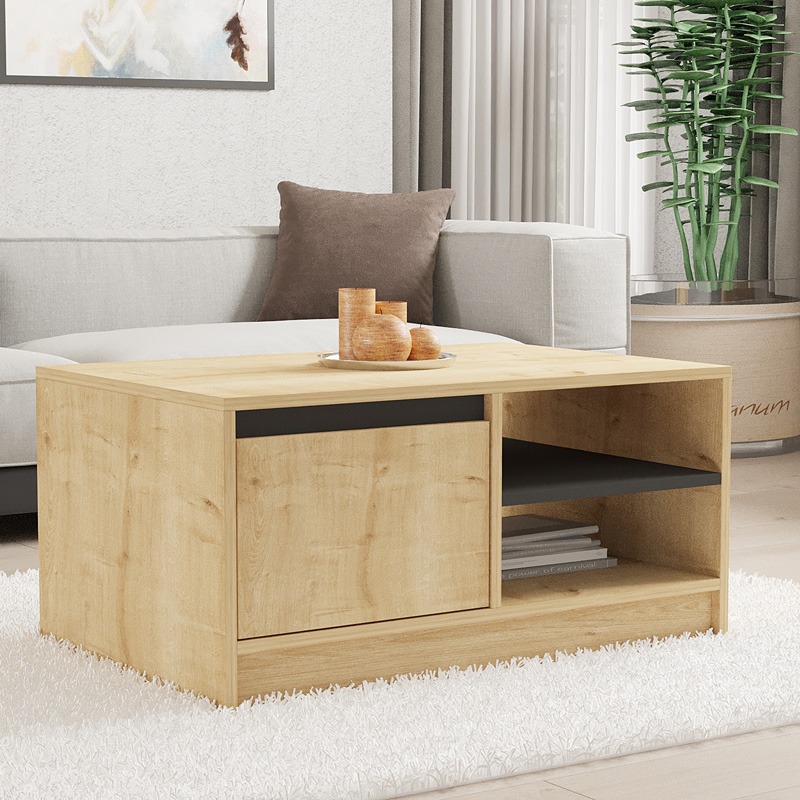 Τραπέζι σαλονιού Narli pakoworld σε oak απόχρωση 90x60x45εκ 2