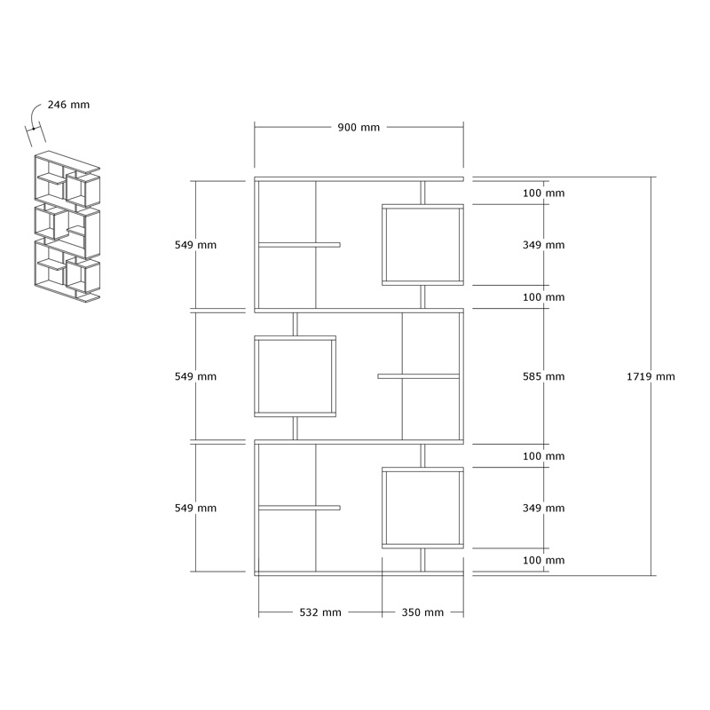 Βιβλιοθήκη Cubix pakoworld σε sonoma-ανθρακί απόχρωση 90x24,6x171,90εκ 6