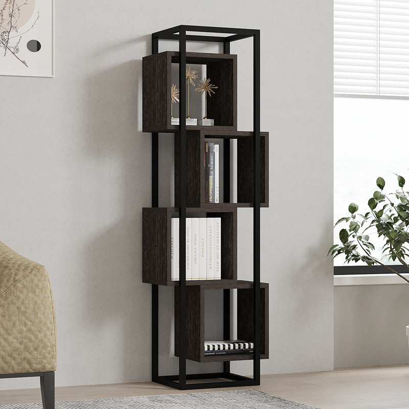 Βιβλιοθήκη Gridur pakoworld σε σκούρο καρυδί απόχρωση 44x29x140εκ 2