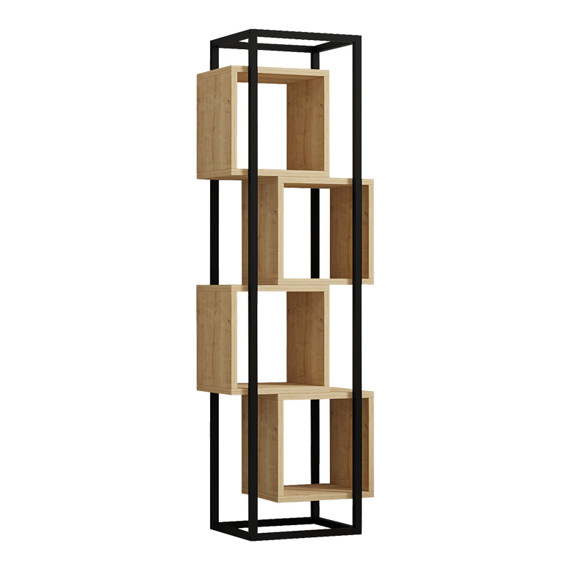 Βιβλιοθήκη Gridur pakoworld σε oak απόχρωση με μαύρο μεταλλικό σκελετό 44x29x140εκ 1