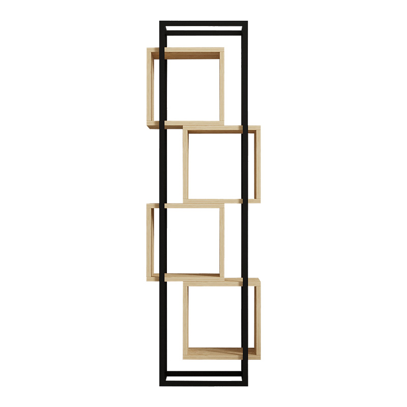 Βιβλιοθήκη Gridur pakoworld σε oak απόχρωση με μαύρο μεταλλικό σκελετό 44x29x140εκ 4
