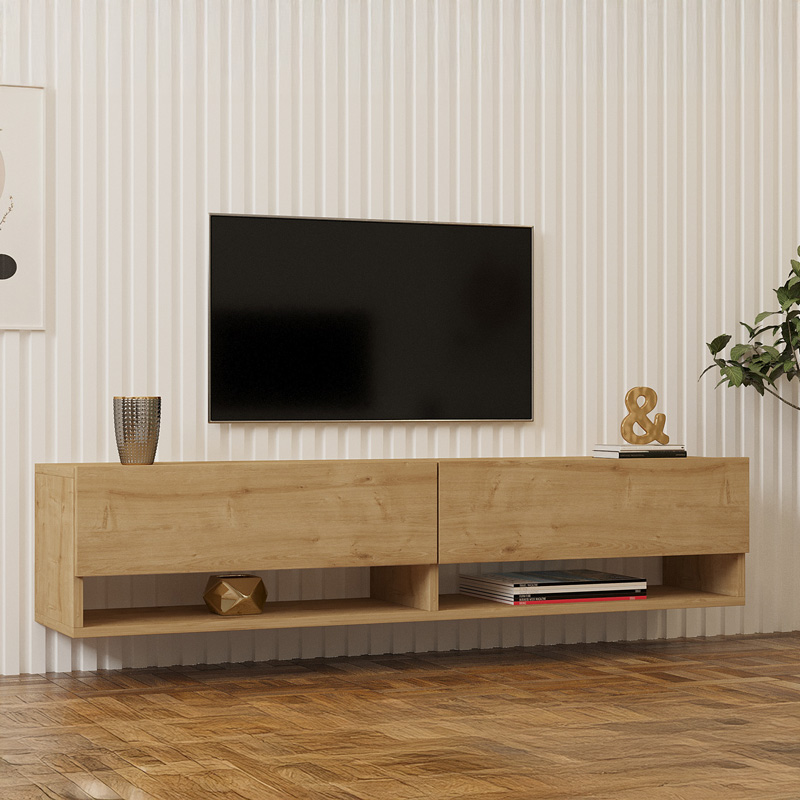 Έπιπλο τηλεόρασης επιτοίχιο Melosa pakoworld σε oak απόχρωση 141x30x31εκ 1