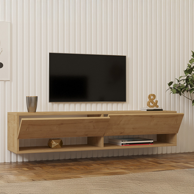 Έπιπλο τηλεόρασης επιτοίχιο Melosa pakoworld σε oak απόχρωση 141x30x31εκ 3