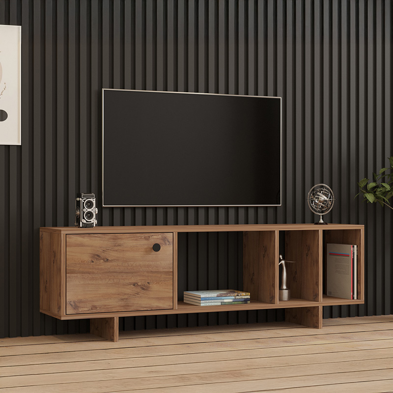 Έπιπλο τηλεόρασης Mueble pakoworld σε sonoma απόχρωση 140x29x45εκ 2