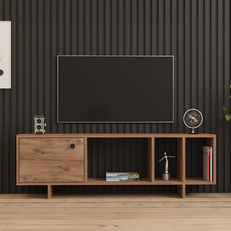 Έπιπλο τηλεόρασης Mueble pakoworld σε sonoma απόχρωση 140x29x45εκ 3