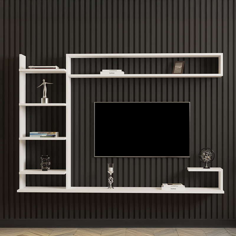 Σύνθετο σαλονιού επιτοίχιο Dilan pakoworld σε λευκή απόχρωση 180x29,60x121,80εκ 3