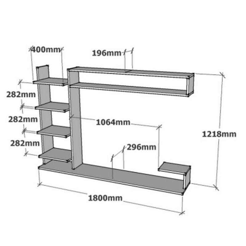 Σύνθετο σαλονιού επιτοίχιο Dilan pakoworld σε λευκή απόχρωση 180x29,60x121,80εκ 5