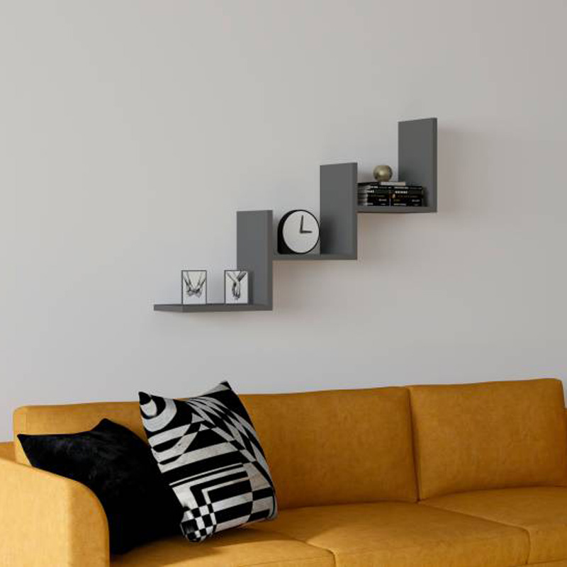 Ραφιέρα τοίχου Mauer pakoworld σε ανθρακί απόχρωση 90x19,6x60εκ 2