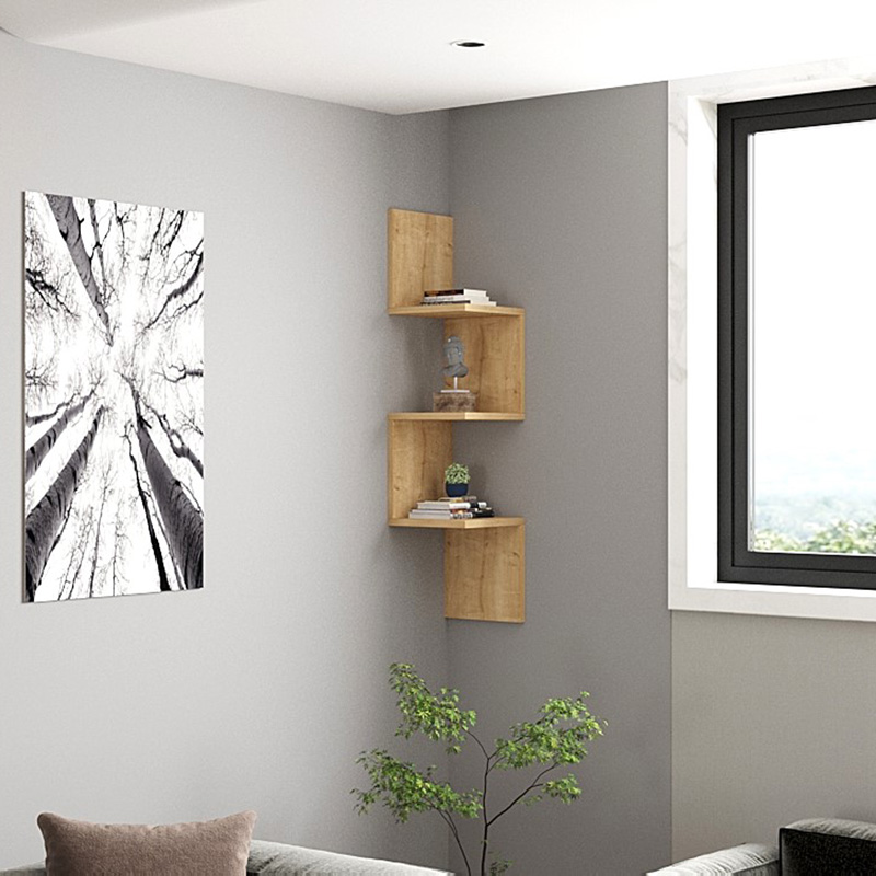 Ραφιέρα γωνιακή τοίχου Insta pakoworld σε oak απόχρωση 25x25x105,5εκ 2
