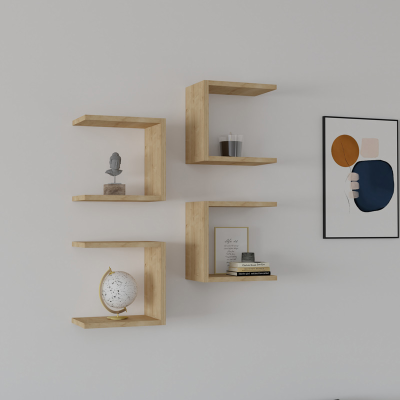 Ραφιέρα τοίχου Perari pakoworld 4τεμ.σε oak απόχρωση 30x19.6x30εκ 2