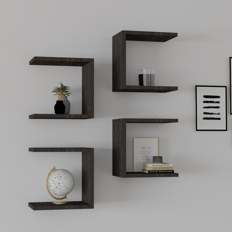 Ραφιέρα τοίχου Perari pakoworld 4τεμ.σε σκούρο καρυδί απόχρωση 30x19.6x30εκ 2