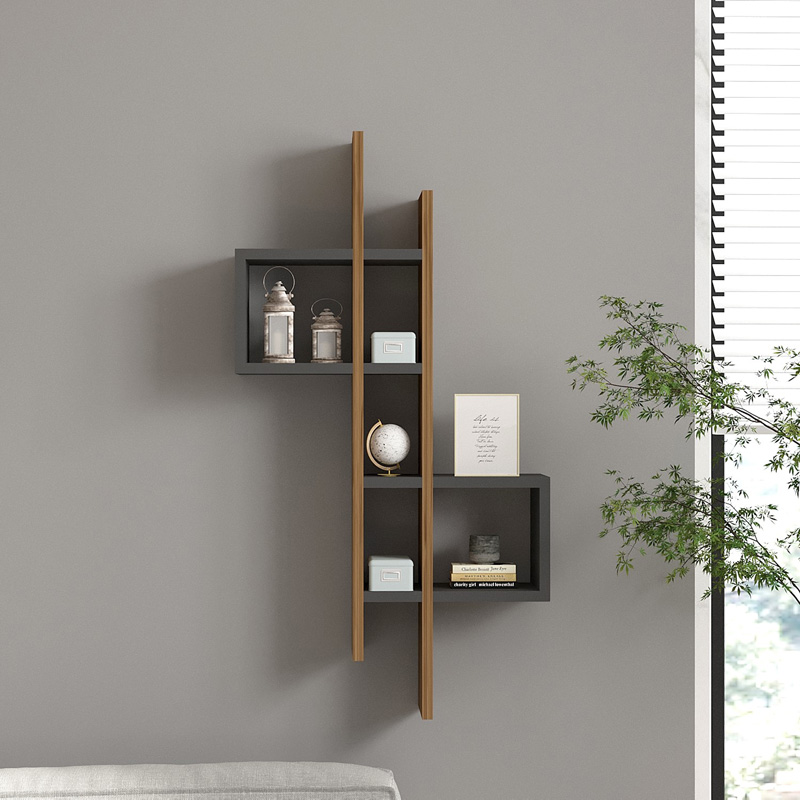 Ραφιέρα τοίχου Garel pakoworld σε καρυδί-ανθρακί απόχρωση 53,8x19,6x108εκ 2